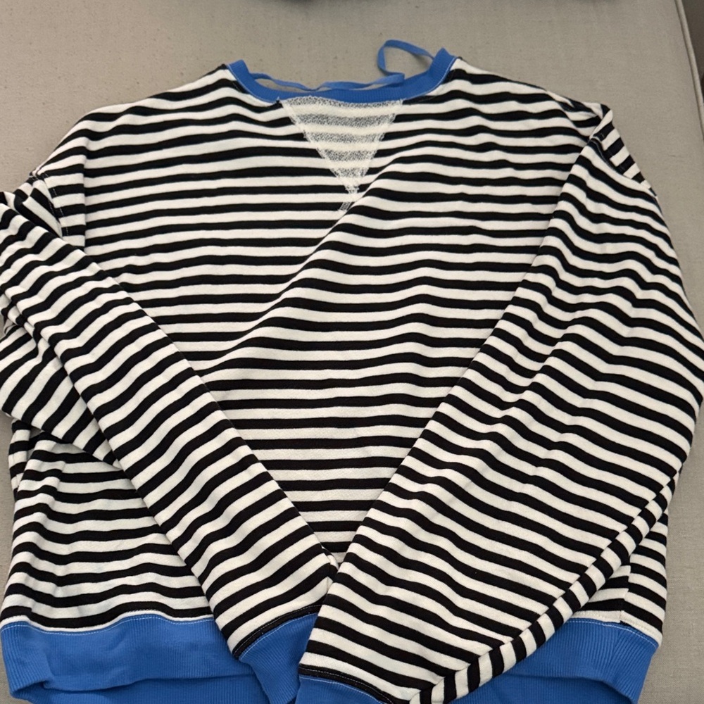 We The Free Black and White Striped Sweater with Blue Trim